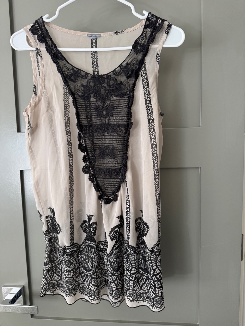 Charlotte Russe Beige Sheer Top with Black Trim